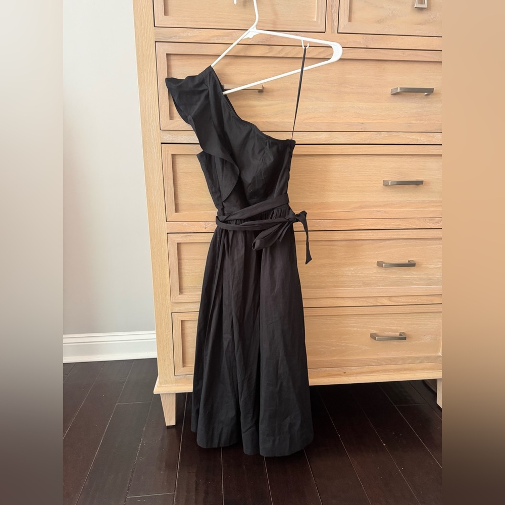 J. Crew Black One-Shoulder Dress with Waist Tie